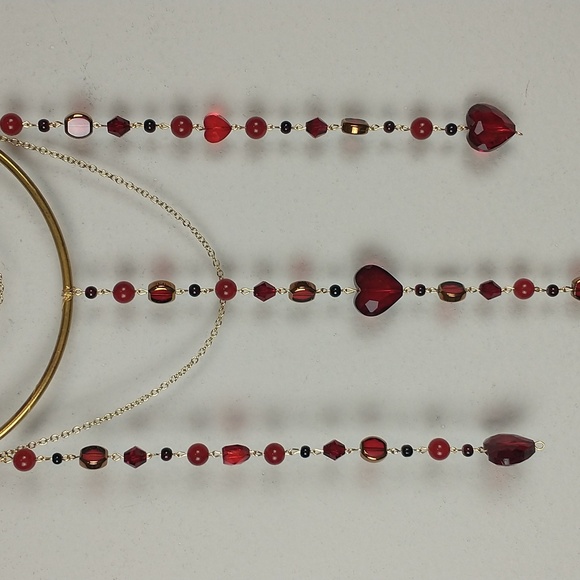 Handmade Suncatcher Red Burgundy Beaded Heart Boho Window Art Garden Hippe - Picture 3 of 6